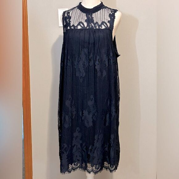Maurice's Lace Midi Dress Sleeveless Mock Neck Black Floral Romantic Party - Picture 1 of 6